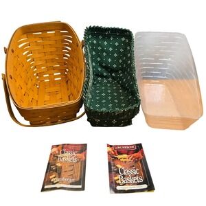 Vintage Longaberger Signed Basket, Liner, Insert, paperwork Slanted Swing Handle